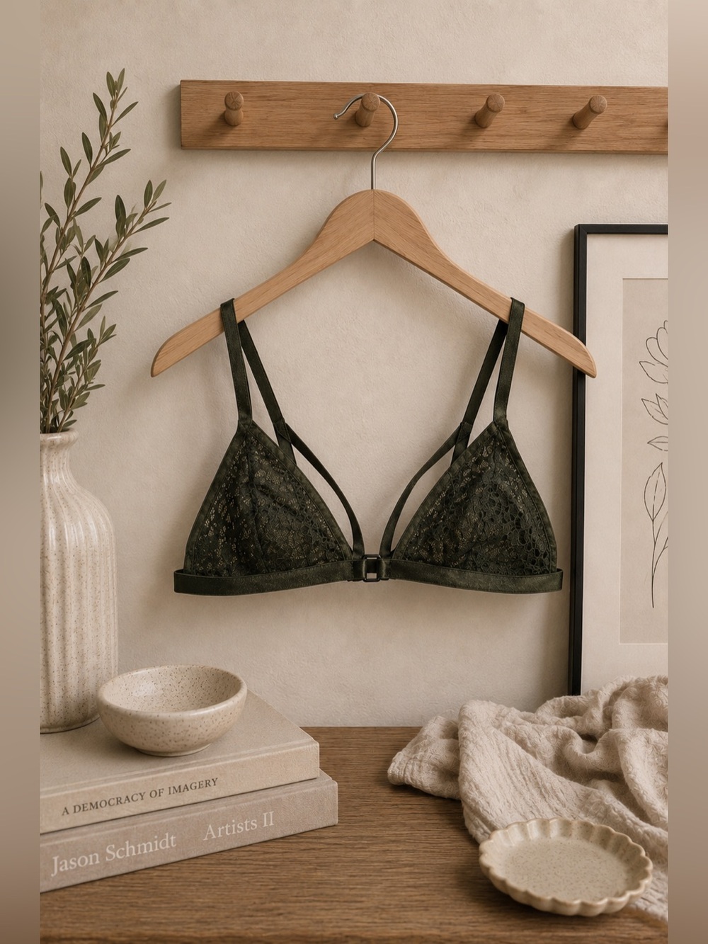 VS Sheer Lace Triangle Bralette - olive green